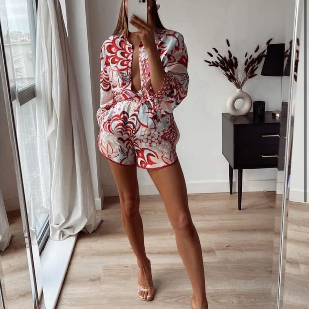 Zara Red and White Button Down Shirt